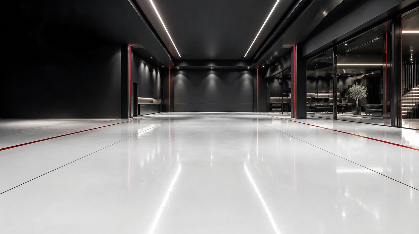 Garagem premium com piso epóxi claro e brilhante